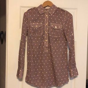 Tory Burch navy and red checkered tunic